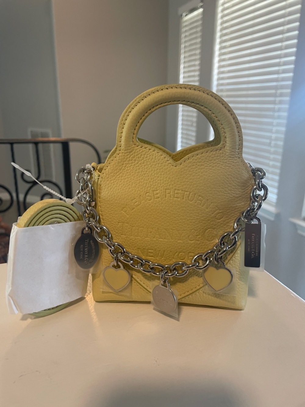 Tiffany & Co. Yellow Heart Leather Mini Bag with Silver Chain & 5 Charms - Picture 4 of 14
